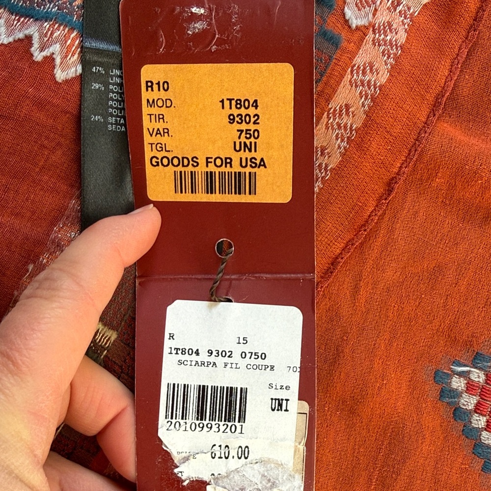 Etro NWT Vibrant Long Rust/Orange Scarf with Multicolor Embroidery - Picture 5 of 16